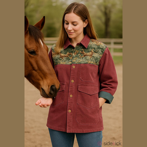 90s Vintage chore barn coat Womens tapestry reversible burgundy hunter green